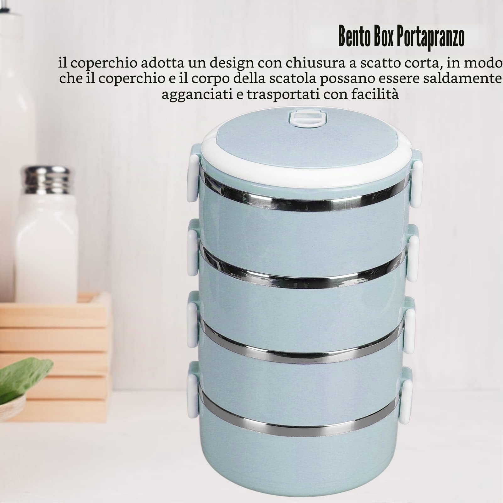 Thermos per cibi caldi, contenitore per il pranzo, contenitore per alimenti, fibbie di sicurezza per contenitori per il pranzo termici in acciaio inossidabile con anello di tenuta (four floors-blu)