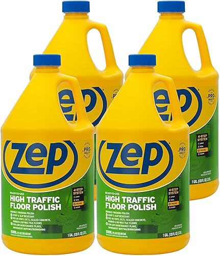 Zep ZUHTFF128 - Esmalte de suelo de alto tráfico - 1 galón (caja de 4) - Fórmula profesional, brillo de larga duración