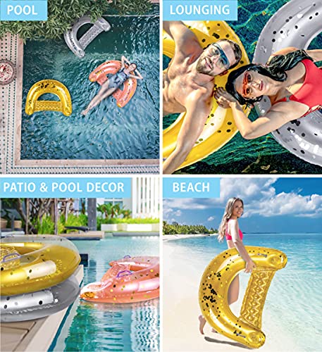 Image of POZA Inflatable Pool Float Chair - Luxurious Lounger Filled with Sparkle Confetti, 2 Built in Cup Holders & Handles, Water Floating Chair for Beach, Lake & Swimming Pool - 48 x 38 Inch