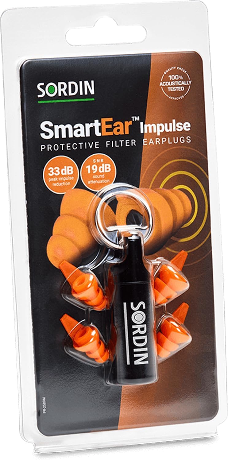 Sordin SmartEar Impulse Tappi per orecchie riutilizzabili - Tappi per orecchie per cacciatori e tiratori sportivi - Tappi per orecchie per la protezione uditiva al poligono di tiro