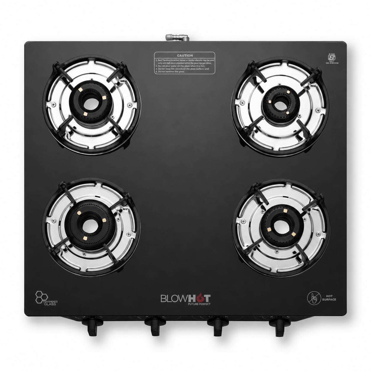 BLOWHOT Auto Ignition Premium Design 4 Tornado Brass Burner Gas Stove - Toughened Glass Cook Top Burner, Gas Stove Valve And Glass - 2 Years Warranty By BLOWHOT 1 Year General Warranty - Emerald-image-38