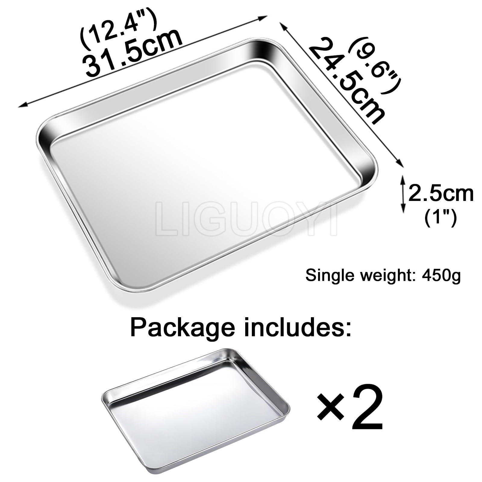 LIGUOYI Bandeja Rectangular Juego De 2 Bandeja para Horno De Acero Inoxidable, Bandeja para Hornear Resistente Al Calor Bandeja para Hornear Antiadherente, Bandejas para Galletas(31.5x24.5x2.5cm)