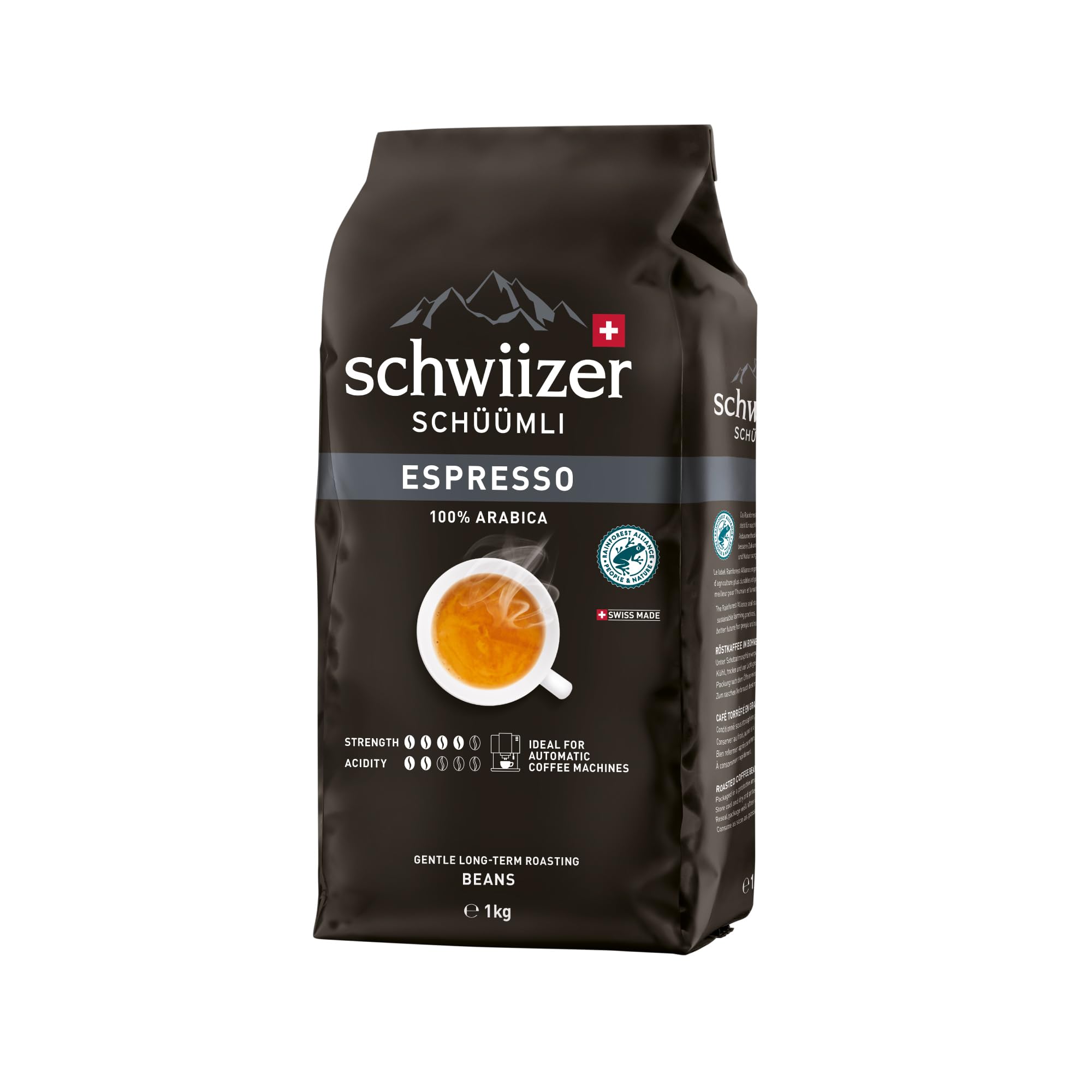Schwiizer Schüümli Espresso – 1 kg grains, int. 4/5, Rainforest, moyen