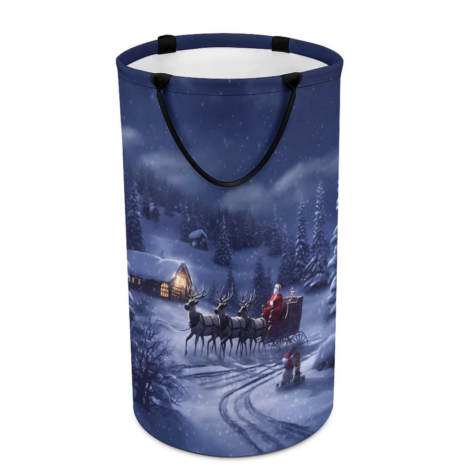 Snow Night Santa And Deer Laundry Basket Freestanding Laundry Hamper with Handles Waterproof Dirty Clothes Hamper Collapsible Washing Bin Aesthetic Clothes Basket for Bathroom Bedroom Dorm