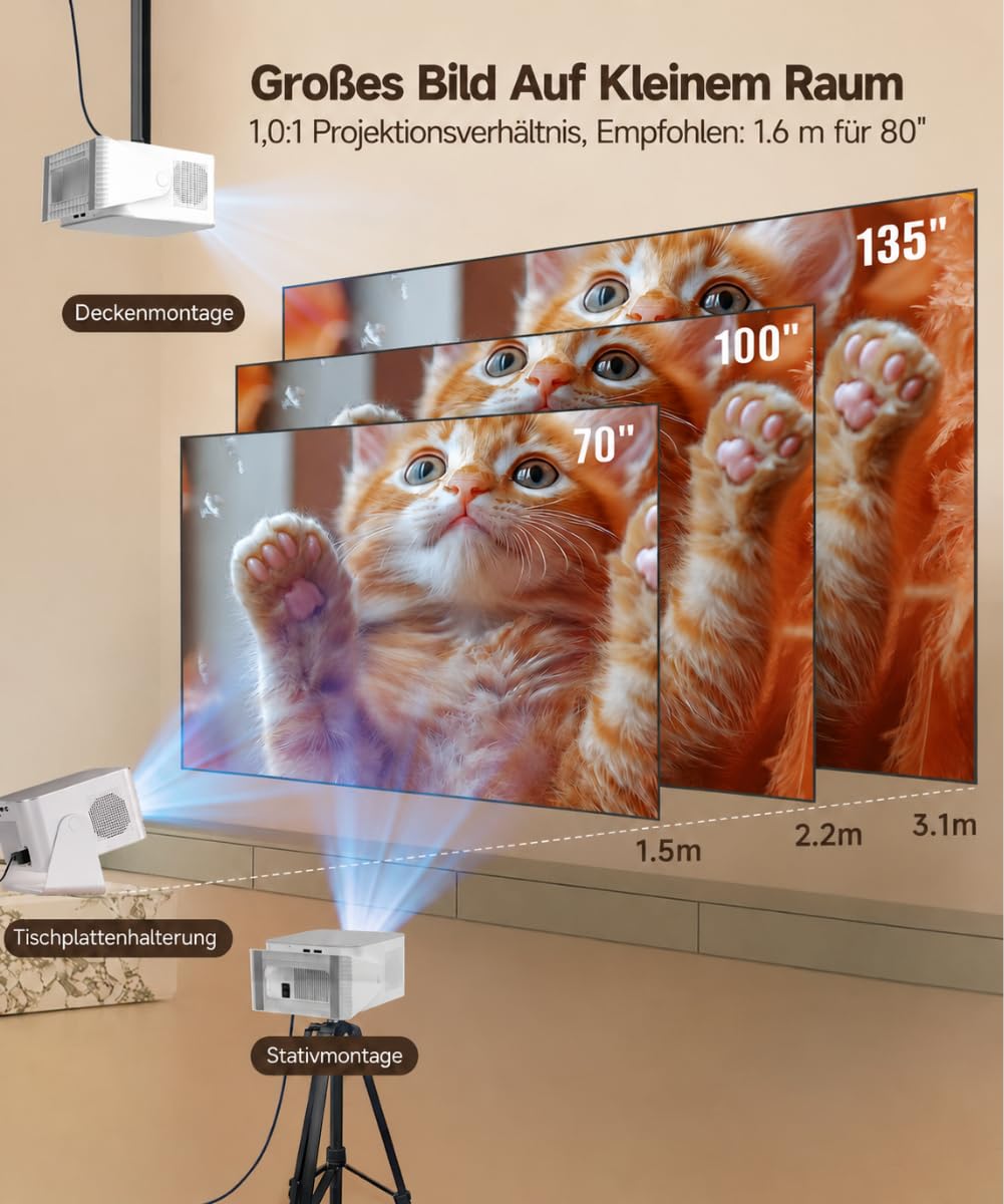 Magcubic Mini Beamer 4K Unterstützt – Android 14 Smart Projektor HY350MAX | 600ANSI, Auto-Fokus & Keystone Korrektur, Native 1080P, WiFi 6, Bluetooth 5.4, 15W Lautsprecher, Beamer für Heimkino Outdoor