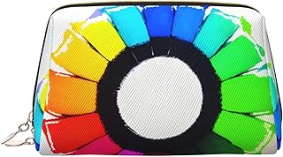 Colored crayon circles Leather Makeup Bag, Sm...