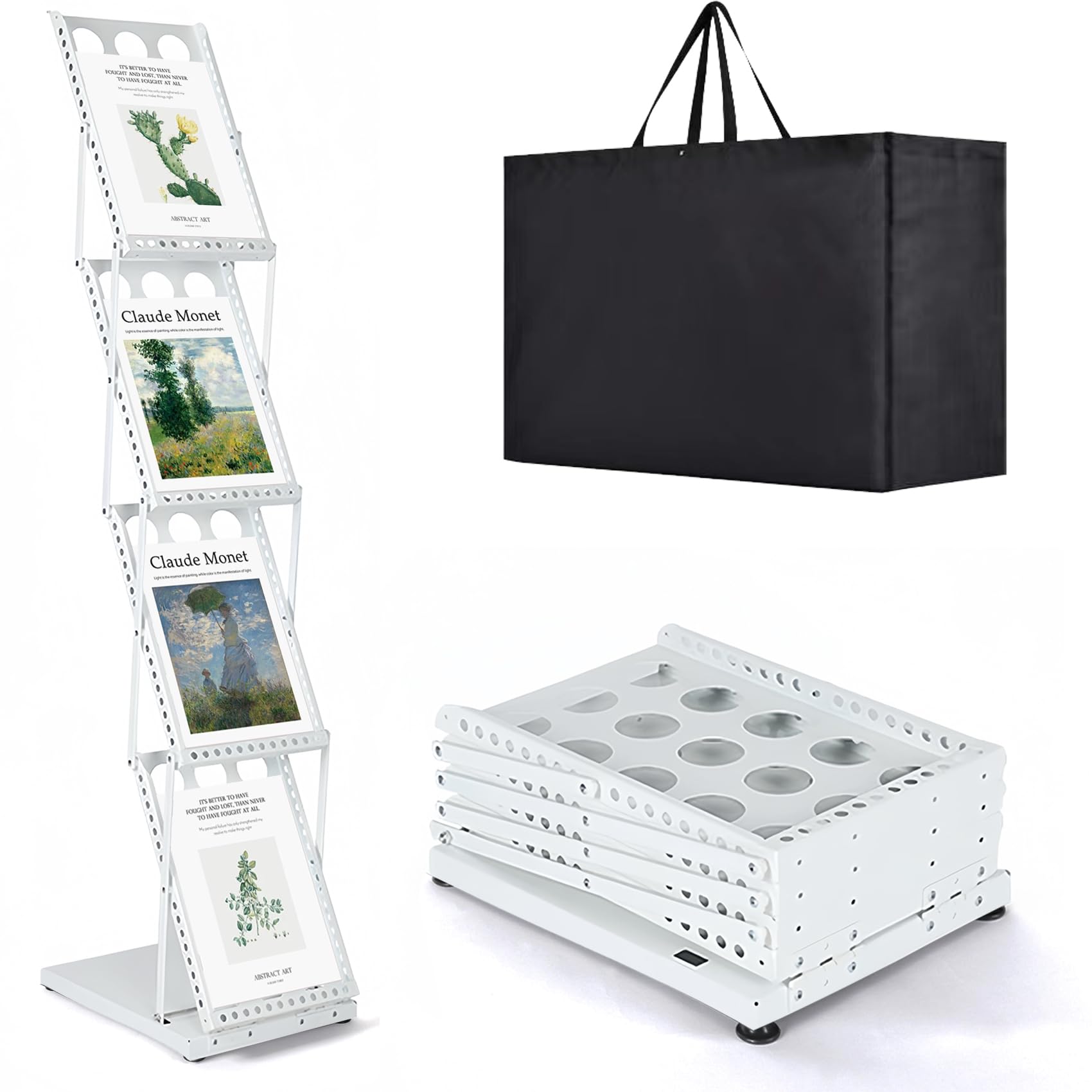 Photo 1 of Estleys Trade Show Literature Stand Display Rack, Magazine Brochure Catalog Display Stand, Magazine Floor-Standing with Portable Oxford Bag for Office Store Exhibition Trade Show (White)