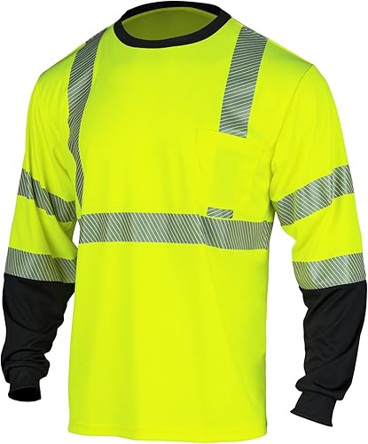 Miniatura 7 de VENDACE Camisetas reflectantes de seguridad de manga larga Hi Vis para hombres ANSI Clase 3 de alta visibilidad para trabajo de construcción,