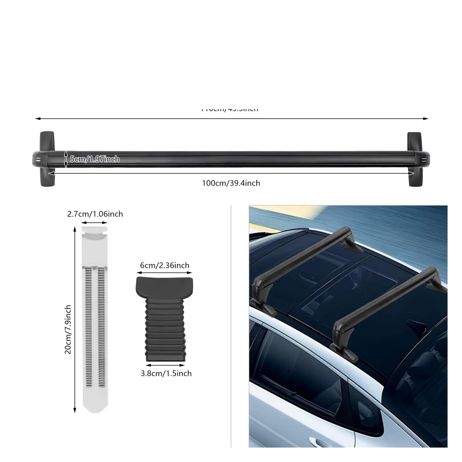 Porte-Bagages de Voiture Barres Toit Universelles Aluminium Voiture Serrure Noire pour Voitures 4/5 Portes Barre 1m Barres de Toit