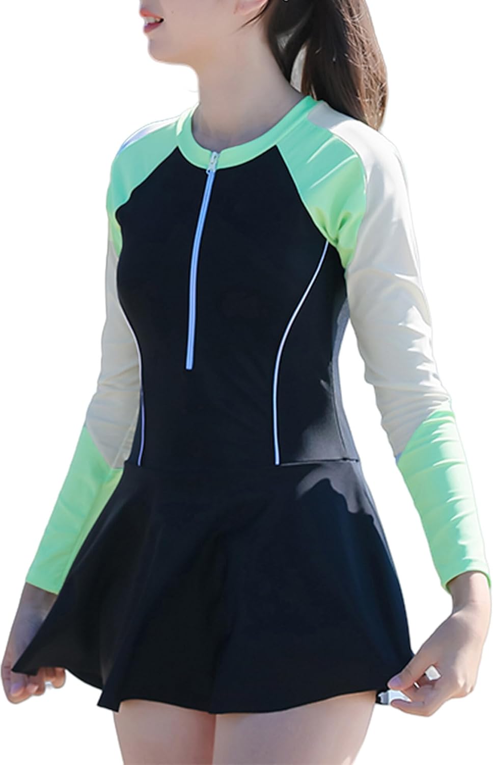 SEAUR Girls Swimsuits Girls Rash Guard Bathing Suits Quick Dry Swimwear Zipper Front Swim Dress Kids Two Piece Swim Suit