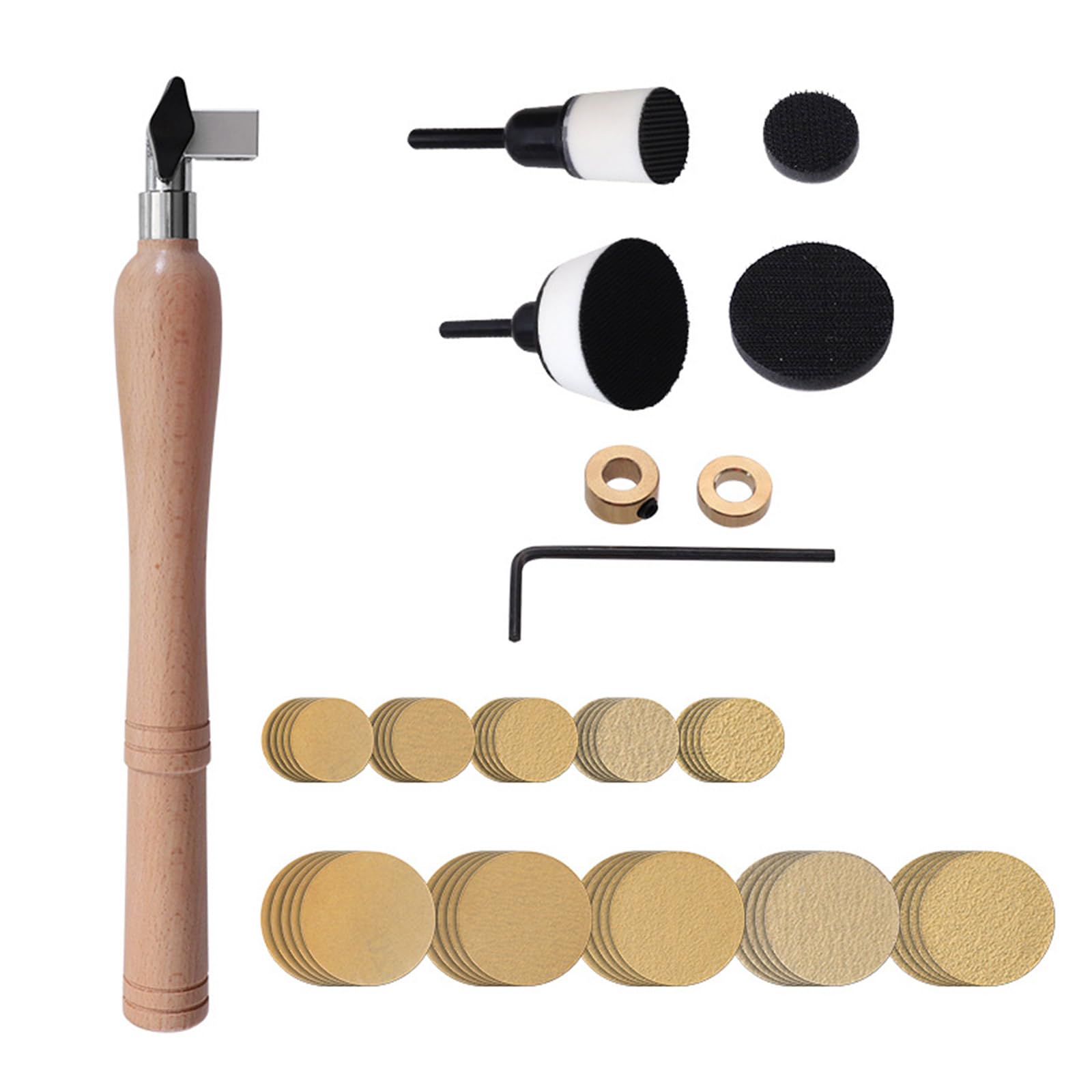Newft Multicolor Sanding Sanding Tool For Woodworking With Hook Pad And Long Hardwood Handle Sandpaper Discs Buffer Pad Polishing Tools