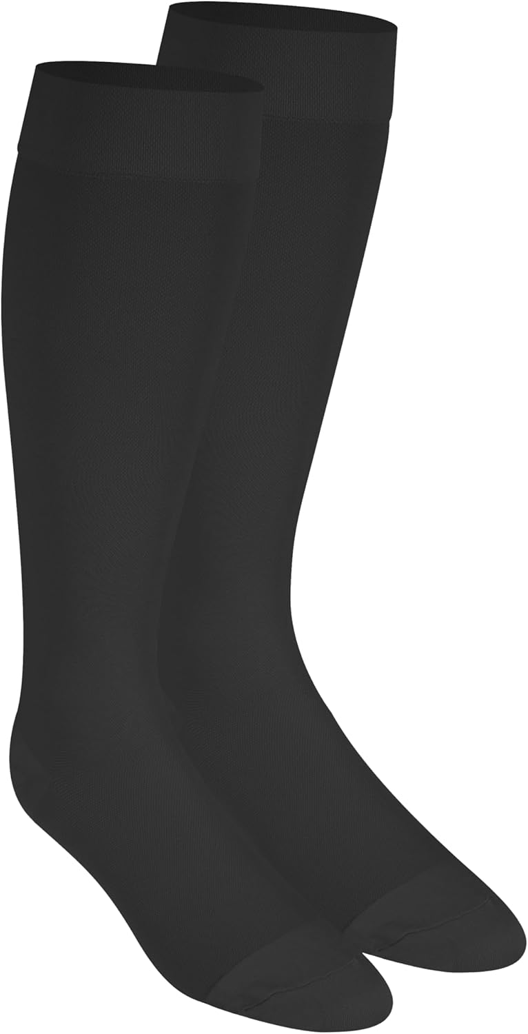 NuVein Medical Compression Stockings, 20-30 mmHg Support for Women & Men, Microfiber Knee Length, Closed Toe, Black, Small