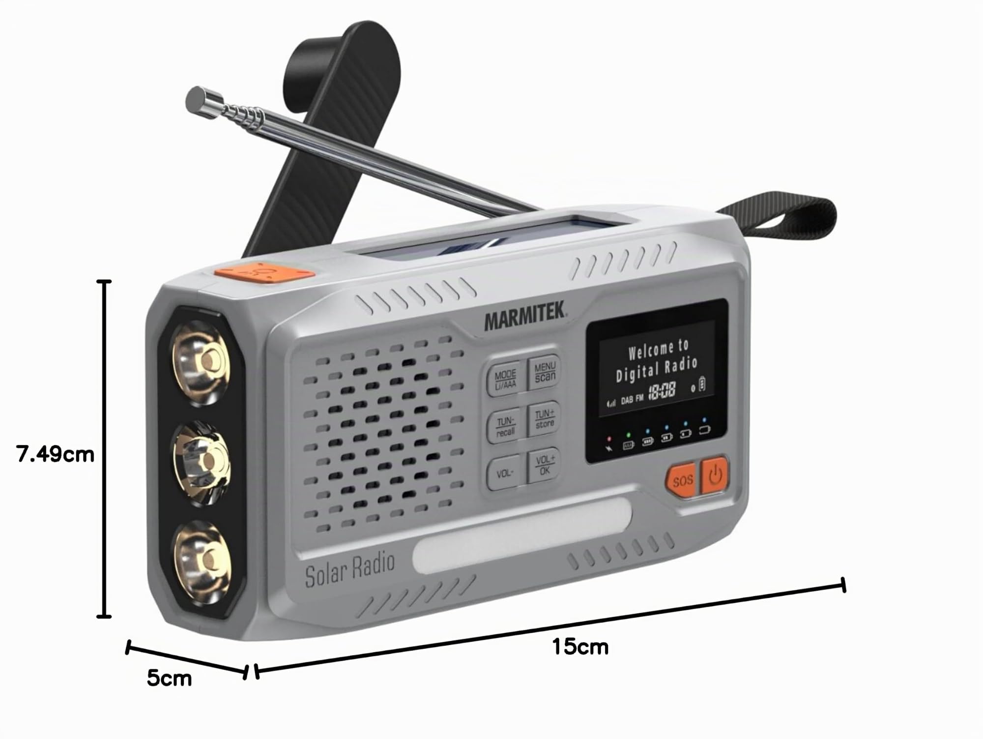 Marmitek RESQ 100 - Notfallradio DAB+/FM Solar Kurbelradio mit SOS USB-C | Powerbank 4500 mAh, Bluetooth 5.3, Farbdisplay, Taschenlampe, Leselicht, USB-C, IPX3, 3x AAA Backup für Blackout