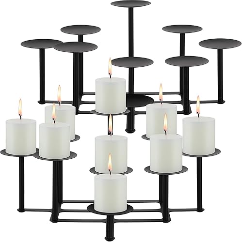 Paquete de 2 portavelas de pilar de candelabros de metal negro, soporte de vela para chimenea sin llama o cera, centros de mesa para fiestas,