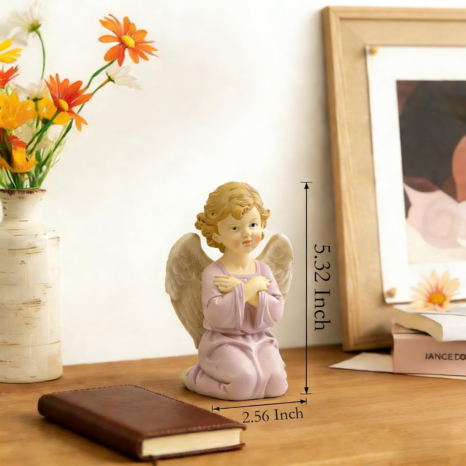 Angel Figurine Resin Statue - Kneeling Angel with Folded Arms 5.32" Spiritual Religious Figurine for Sympathy, Memorial & Comfort Gifts, Guardian Angel Ornament for Home Shelf Decor - Image 5