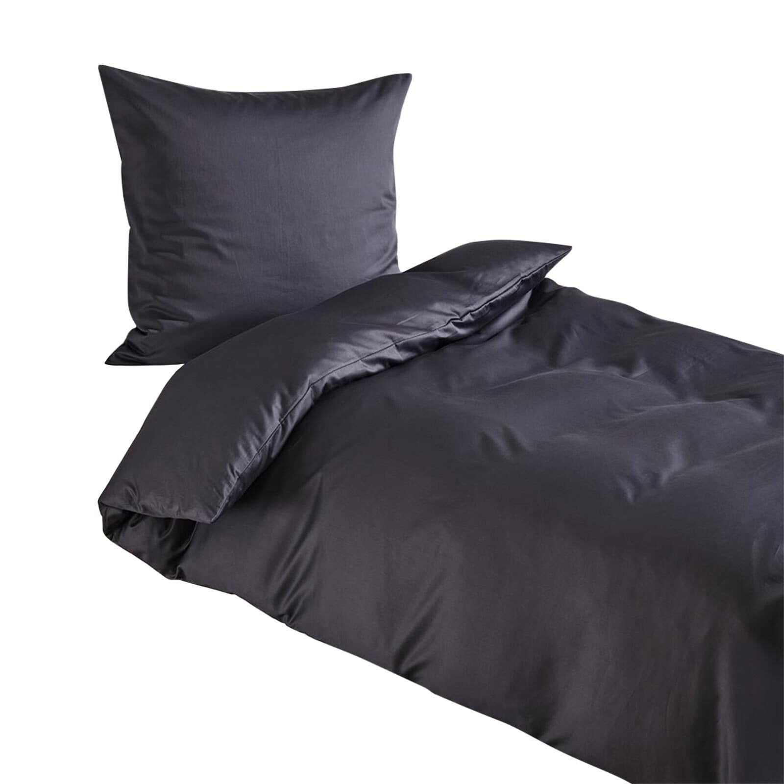 Traumschlaf Uni Mako-Satin Bettwäsche – seidig glatt & hautsympathisch aus 100% Baumwolle – edles Uni Design, atmungsaktiv & pflegeleicht – mit Reißverschluss – 135x200 cm + 80x80 cm, schwarz
