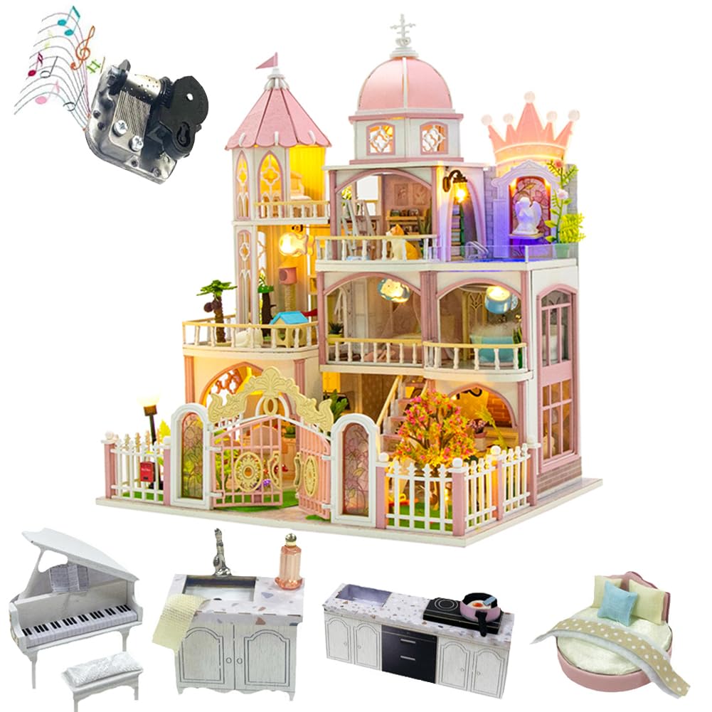Casa de muñecas de madera en miniatura, clásica, loft de varios pisos, kit de casa de muñecas, villa, edificio, modelo 3D, regalos creativos para amigos y padres (sin protección contra el polvo)