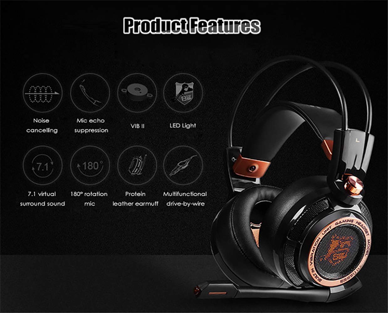 C- Cuffie da Gioco con eliminazione del Rumore per PS4, PC e Laptop, Audio Surround virtuale 7.1 Cuffie Auricolari USB Leggere con Microfono con Vibrazione, Controllo del Volume, LED