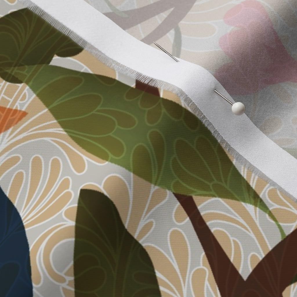 Spoonflower Fabric - Autumn Pomegranates with Chickadees Printed on Organic Cotton Sateen Fabric by The Yard - Sewing Quilting Apparel Home Decor