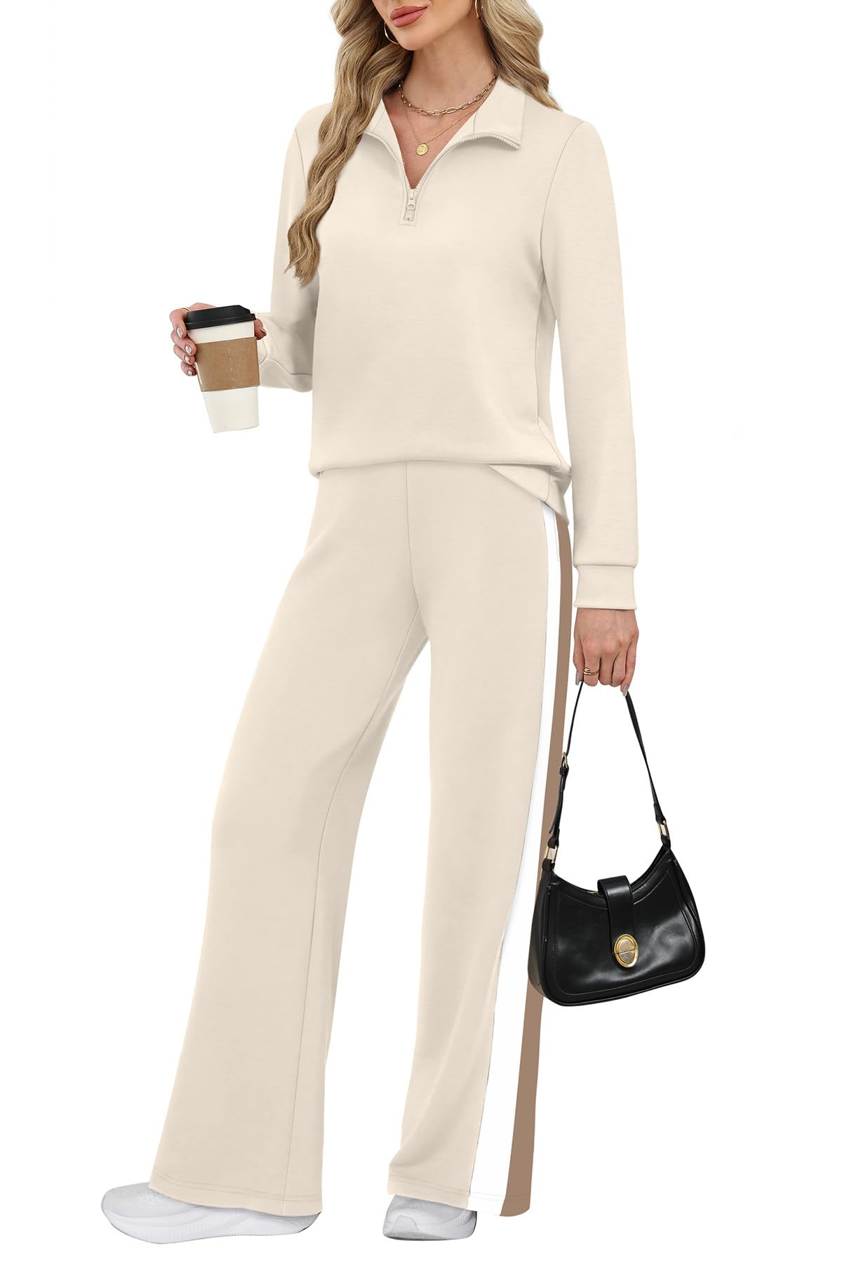 WIHOLL Women 2 Piece Outfits Airport Travel Vacation Sweatsuits Wide Leg Pants Lounge Set 2026 Fashion Clothes