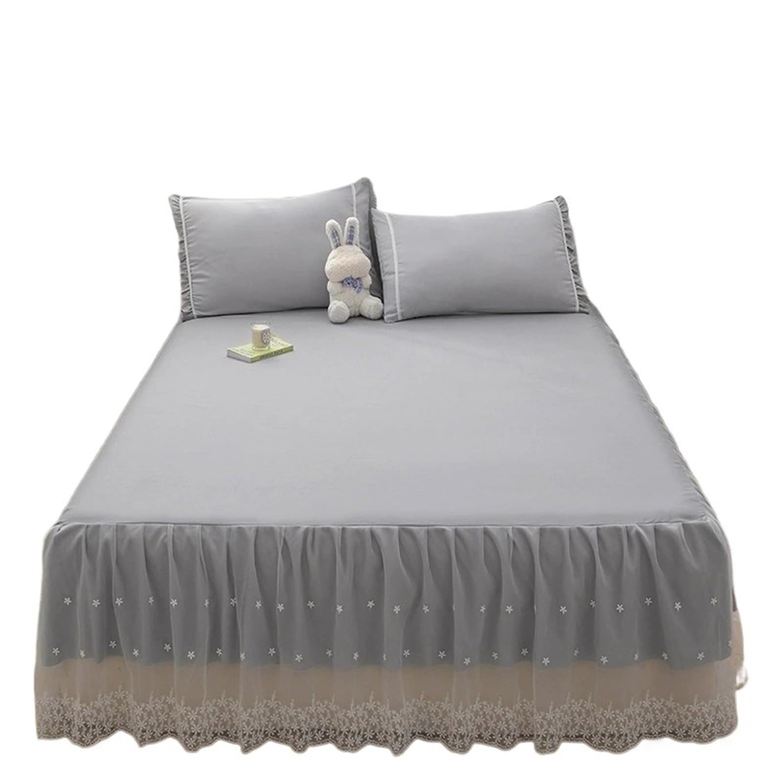 Ruffled Bed Skirt Pink Elegant Princess Bed Skirt Lace Ruffles Design Single Layer Cover Soft Skin-friendly Bedding Copriletti In Pizzo(Grey,1PC-150x200cm)