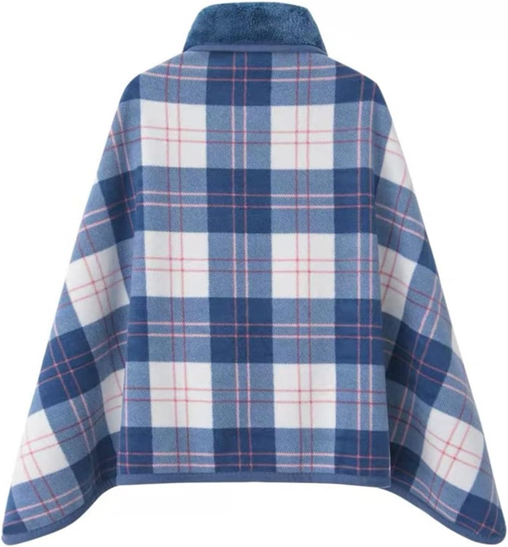 WINKEEY Women's Cape Wearable Blanket Flannel Shawl Wrap Comfy Poncho Throw with Buttons Spring Fall Winter