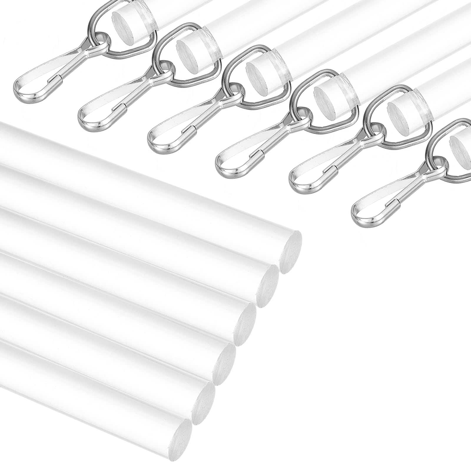 sourcing map 6Pcs 17" Acrylic Drapery Wand, Invisible Curtain Pull Rod with Hook, Universal Tilt Wand Replacement Part for High Hanging Curtain Opening-Closing, Clear
