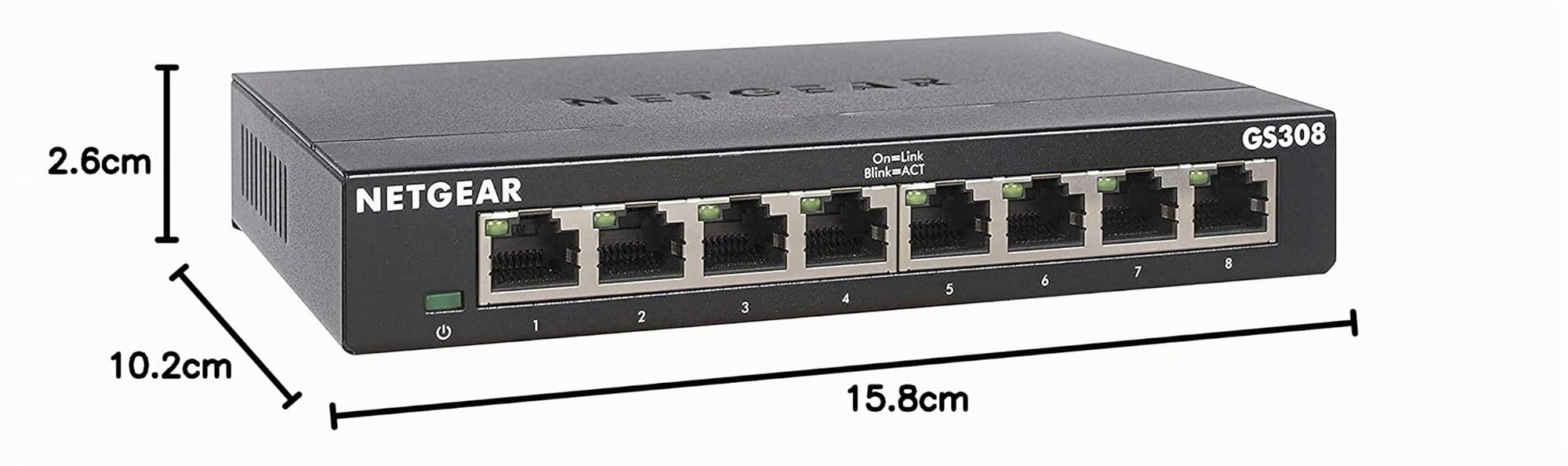 NETGEAR Switch non gestito Gigabit Ethernet a 8 porte (GS308) - Hub di rete domestica, splitter Ethernet per ufficio, plug-and-play, alloggiamento in metallo senza ventole, montaggio a parete o
