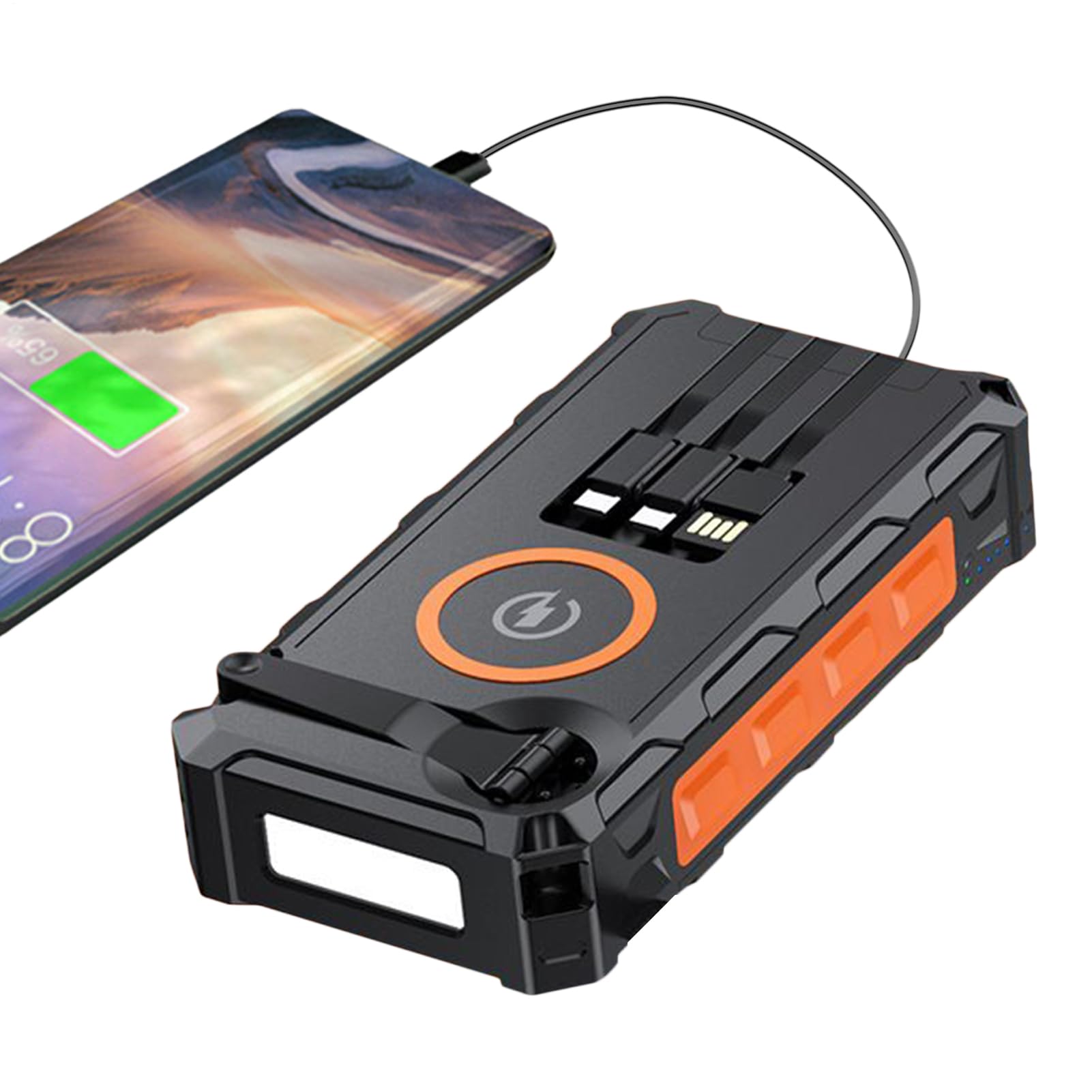 Power Bank Solare Portatile Impermeabile Pieghevole Power Bank Solare Con | Banca Di Batterie A Manovella Con Luce LED Per Viaggi, Escursioni, Campeggio, Pesca, Uomini, Donne, Adolescent