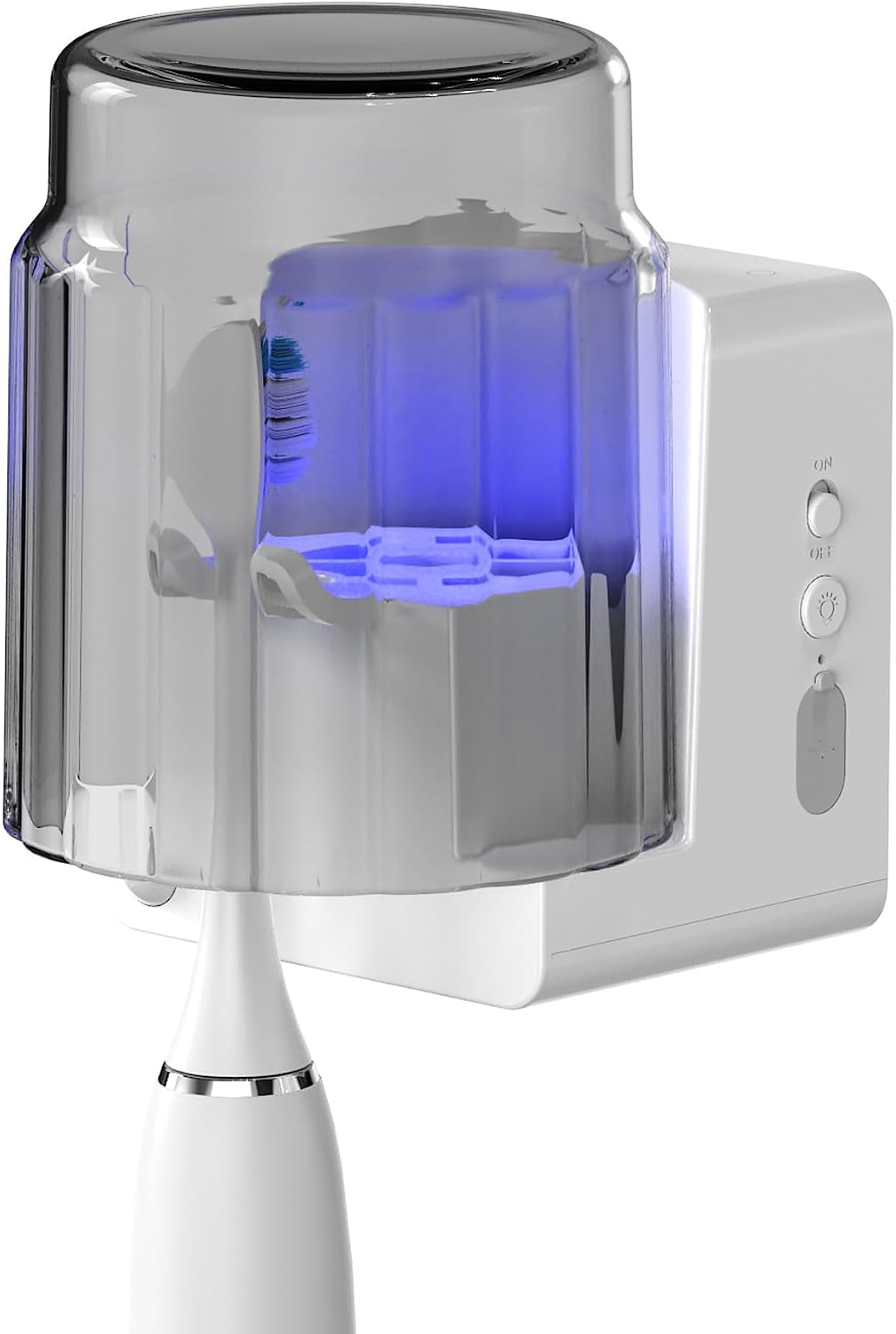 Toothbrush Holder with Bathroom Cup Wall Mounted Tooth Brush Cleaner Fan Drying and Light Cleaning Eash to Installation Rechargeable