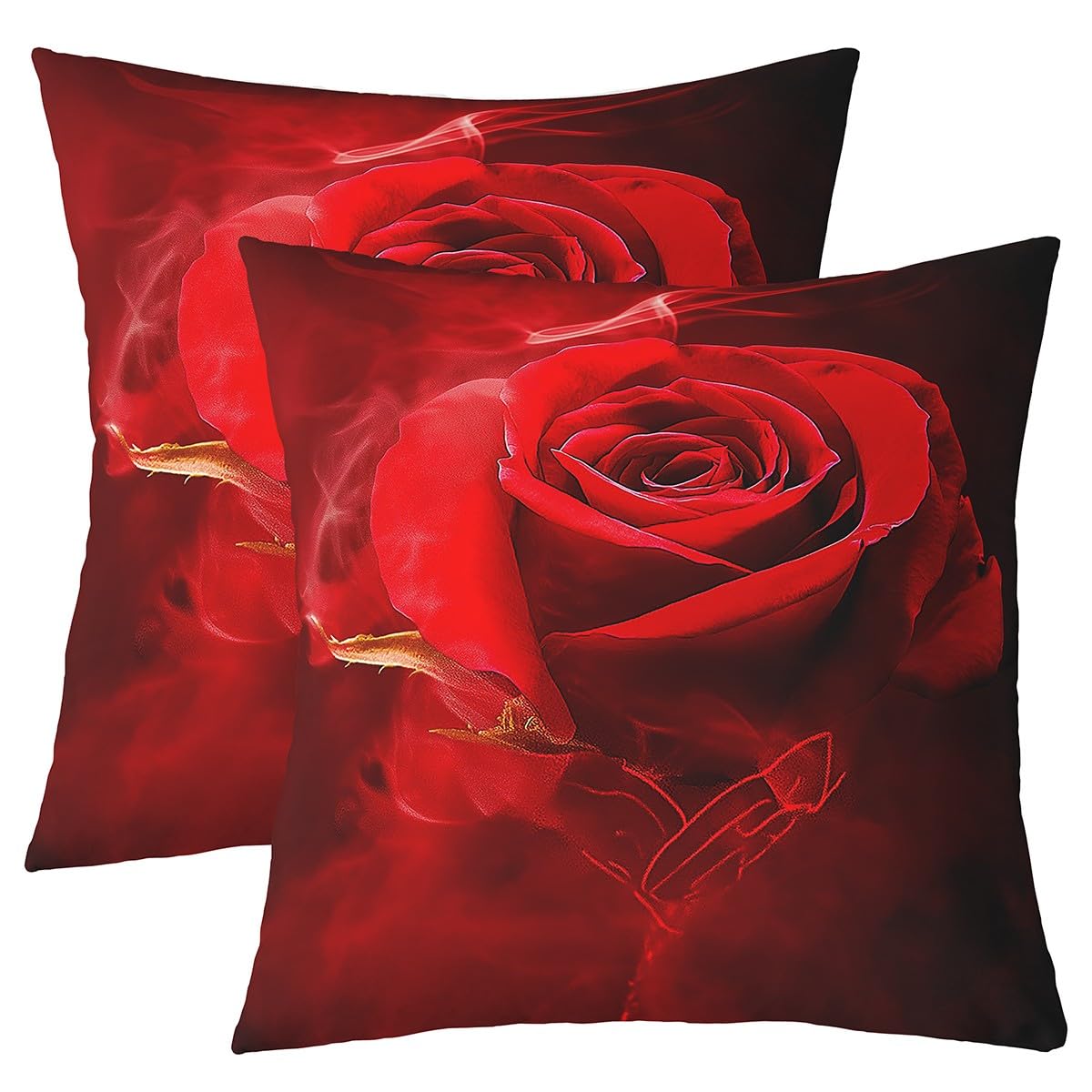 Valentine's Day Pillow Covers 20x20 Set of 2,Red Rose Floral Throw Pillow Covers for Girls,Romantic 3D Digital Printed Cushion Covers for Bed Sofa