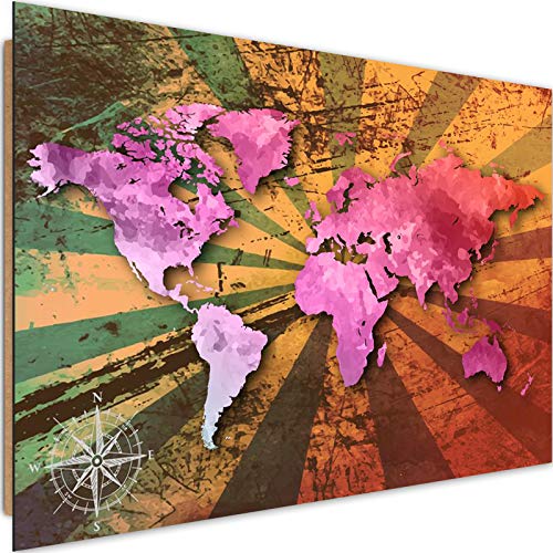 Feeby Tableau Carte de Monde Déco Imprimé Moderne Artistique Abstrait rose 60x40 cm