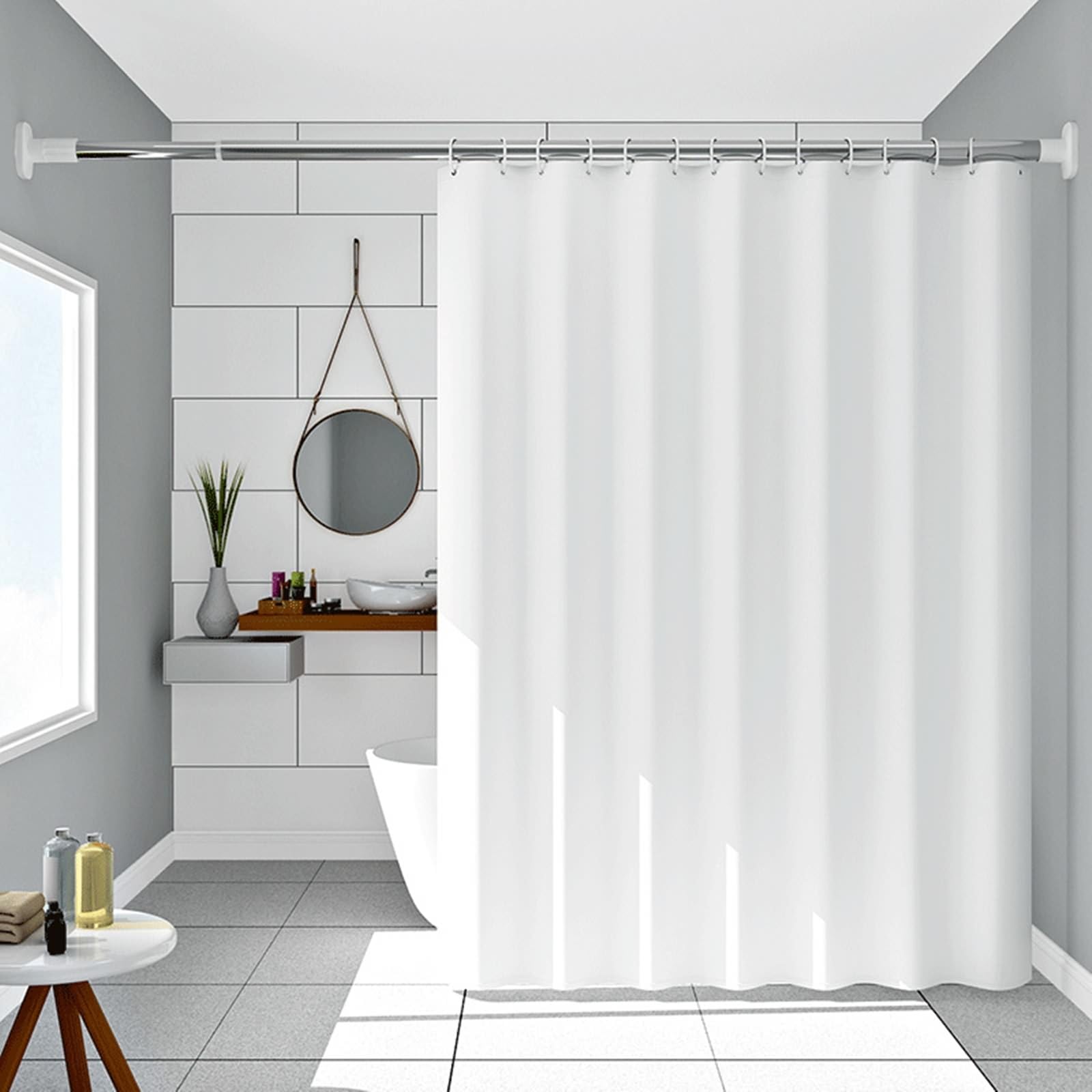 Beydodo White Shower Curtain Liner, Peva Shower Curtains for Bathroom 60x80 inch Home Decor Shower Curtain Solid Color White