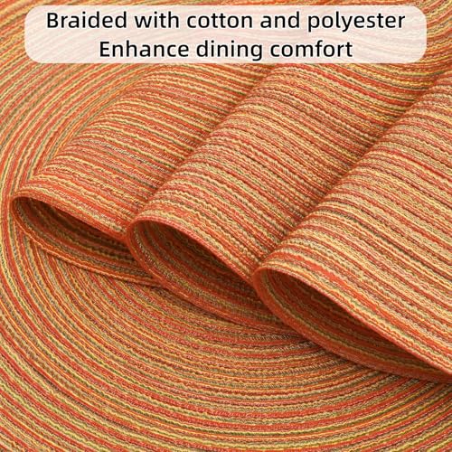 Image of SHACOS Round Braided Placemats Set of 6 Fall Place Mats Washable Polyester 15 inch Round Table Mats for Dining Table Wedding Party Decor (Fall Color Mix, 6)