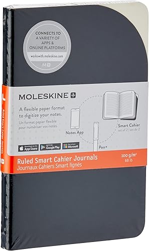Moleskine Cuaderno inteligente de tapa dura para tableta de papel, con rayas, bolsillo (3.5 x 5.5 pulgadas), color negro, compatible con Moleskine