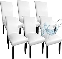 Vista 24 de Fundas de Silla de Cuero para Sillas de Comedor, Juego de 4, Fundas Super Elásticas Impermeables para Sillas de Cocina, Fundas de Silla de Comedor
