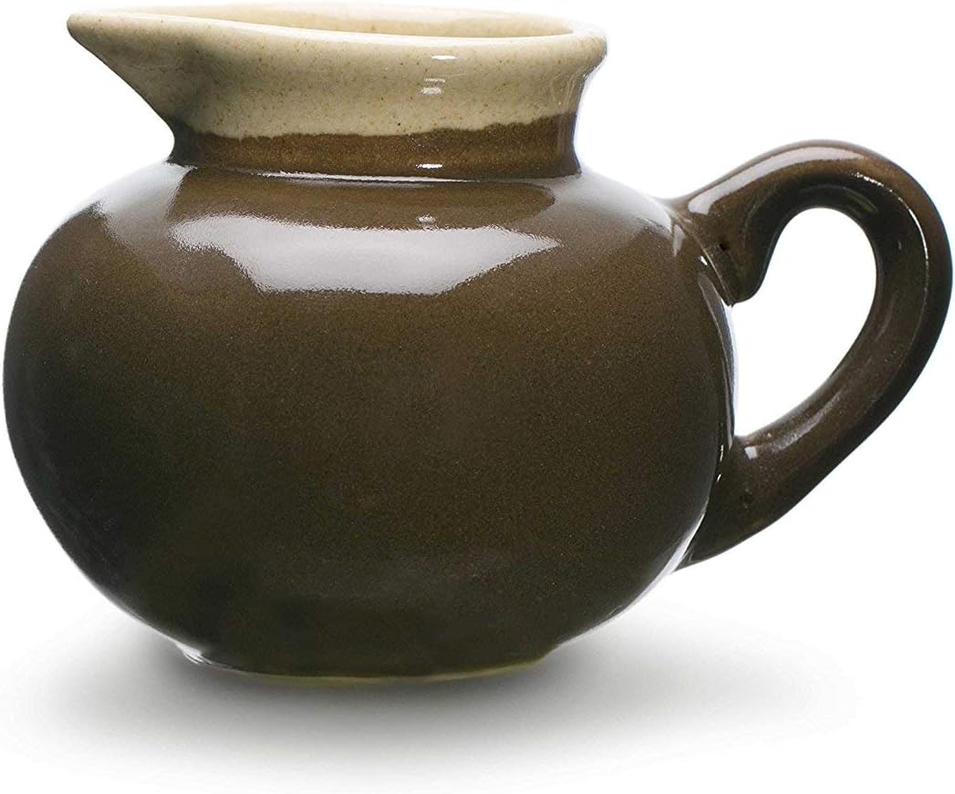 Clay Aesthetics Porcelain Handmade Small Milk Pot Round Or Oil Pourer with Lid 250ml - Chocolate Brown & Beige