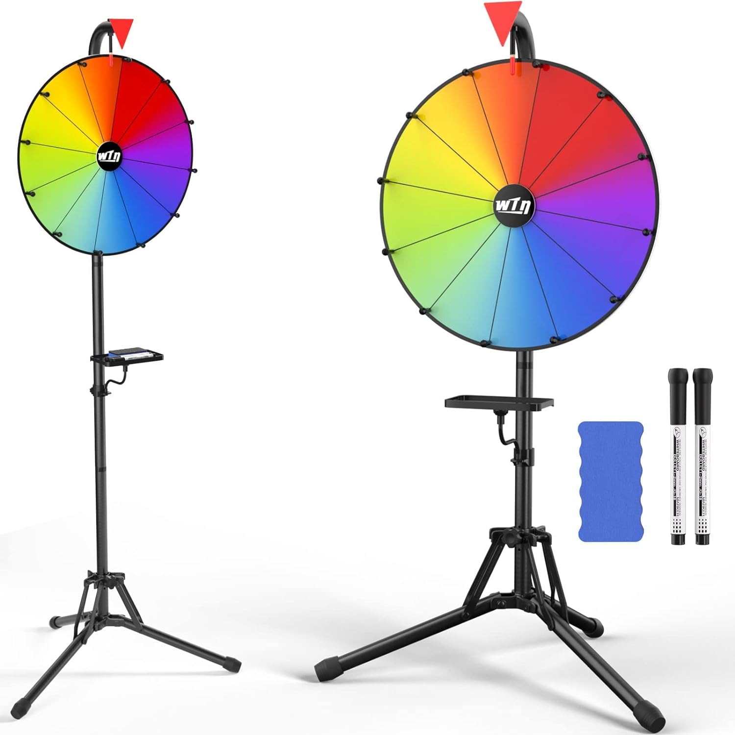GOPLUS 40 cm Glücksrad, höhenverstellbarer Glücksrad-Dreher mit Falt-Stativ, Trockenlöschmarker & Radiergummi, farbiges Rouletterad mit 12 Schlitzen für Karneval, Messe & Partyspiele