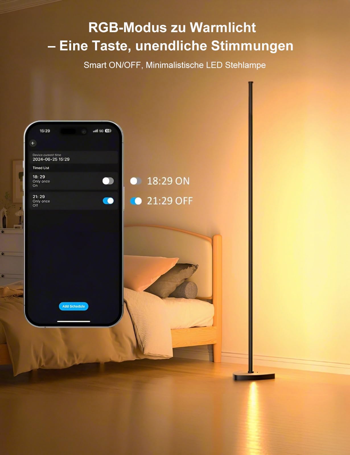 Lampada da terra a LED, 180 cm, con telecomando e controllo app, 16 milioni di colori fai da te, musica sincronizzata, luce bianca calda, ad angolo, per soggiorno, camera da letto, sala giochi