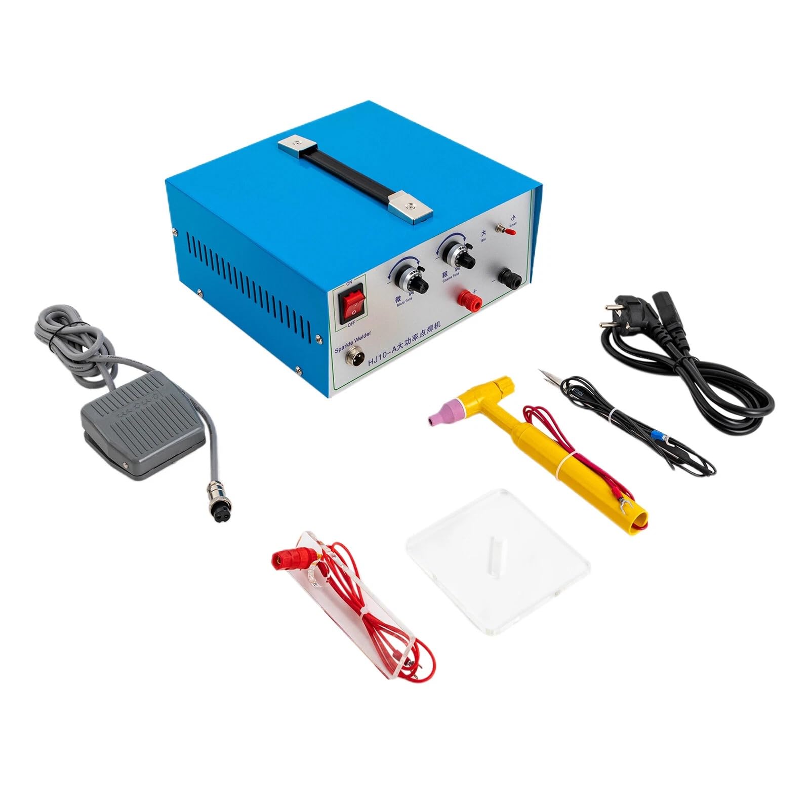 Puls Punktschweißgerät, 500W 100A Professionelle Schmuck Punktschweißmaschine Mit FußPedal, Schweißmaschine für Platin, Gold und Stahl (Blau - 100A)