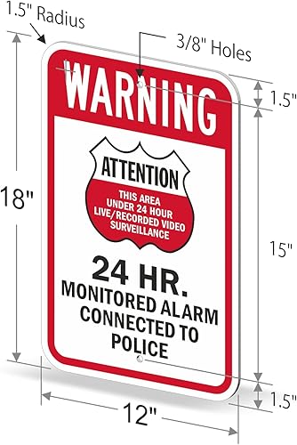 Miniatura 6 de SmartSign Letrero de metal con texto en inglés "Warning - Area Under LiveRecorded Surveillance, Alarm Connected To Police", aluminio de 63 mil,