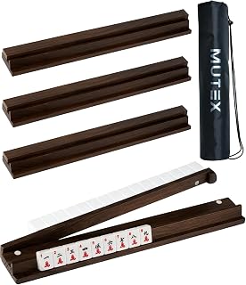 MUTEX American Walnut Wooden Mahjong Racks with Pushers Set of 4, 17.5"