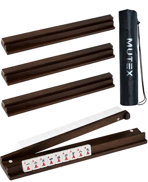 MUTEX American Walnut Wooden Mahjong Racks with Pushers Set of 4, 17.5" by MUTEX - Used condition - US$45.12