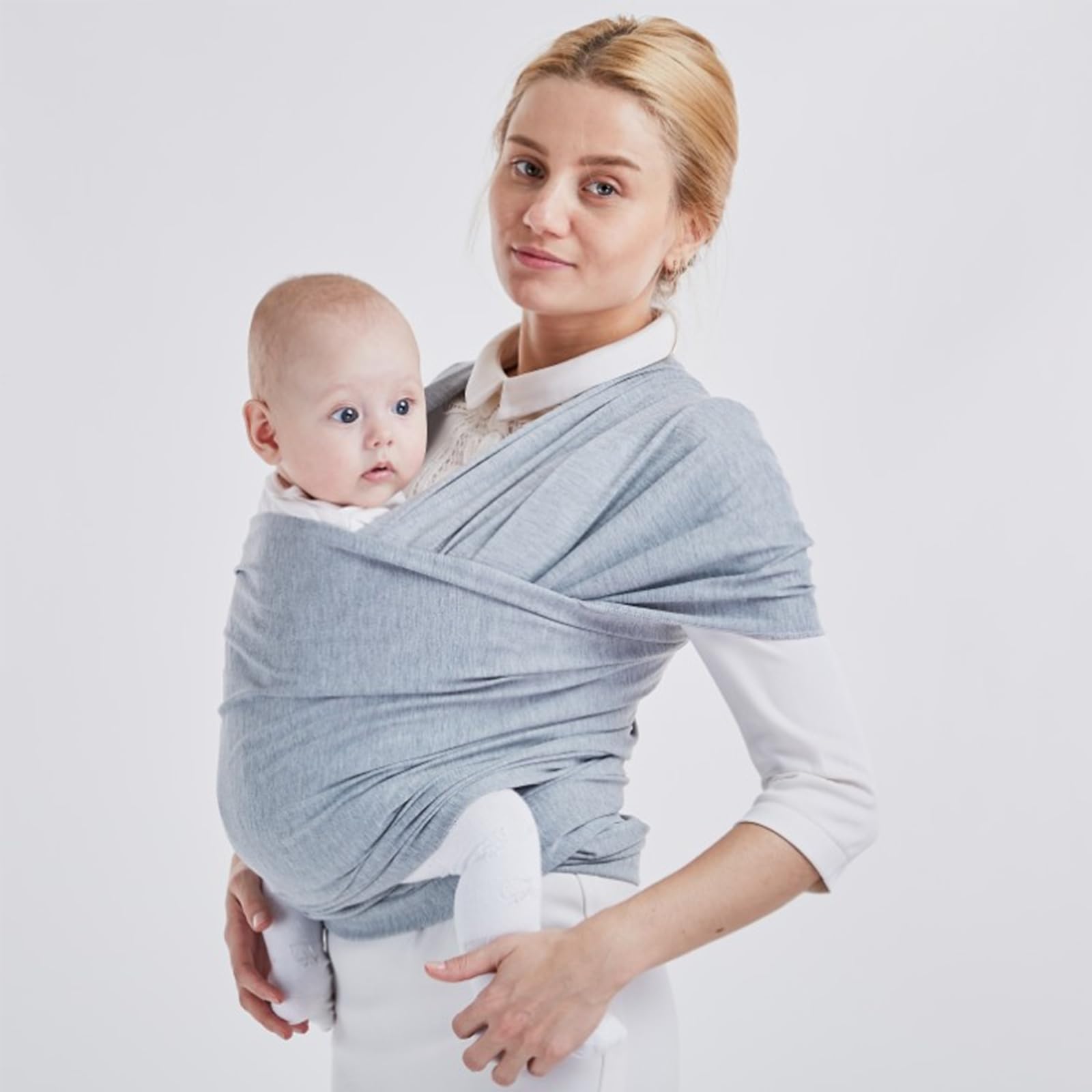 Joyzzz Wrap Baby Carrier, Baby Wrap Carrier Newborn to Toddler, Stretchy Baby Wraps Carrier, Baby Sling, Hands-Free Baby Carrier Wrap, Baby Carrier Sling, Newborn to Toddler (Light Grey)