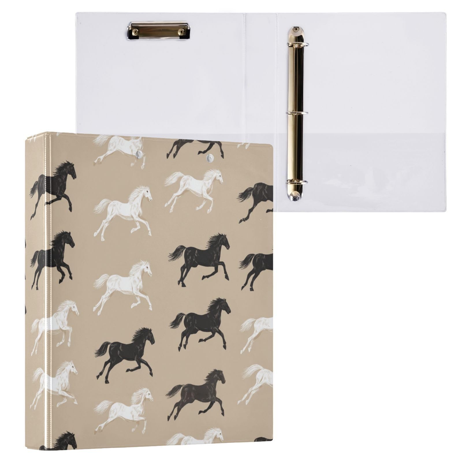 Kcldeci Raccoglitore a 3 anelli con copertina rigida per carta formato lettera, cavallo che corre anelli rotondi da 3,8 cm, organizer per scuola/ufficio, confezione da 2