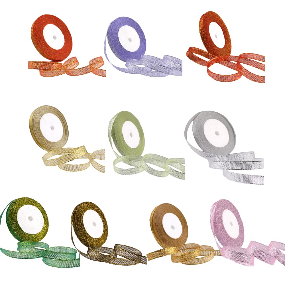 Cinta de 10 rollos de 1 cm x 22 m por ambos lados, brillante, textura sedosa, cinta de raso adecuada para ramo de flores, manualidades, cajas de regalo, accesorios para el pelo, vestidos