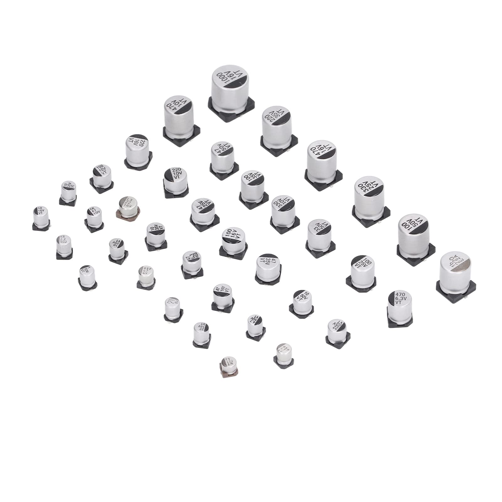Condensador Electrolítico SMD, Kit Surtido de Aluminio, 1520 Condensadores de 1 UF a 1000 UF para Aplicaciones Automotrices
