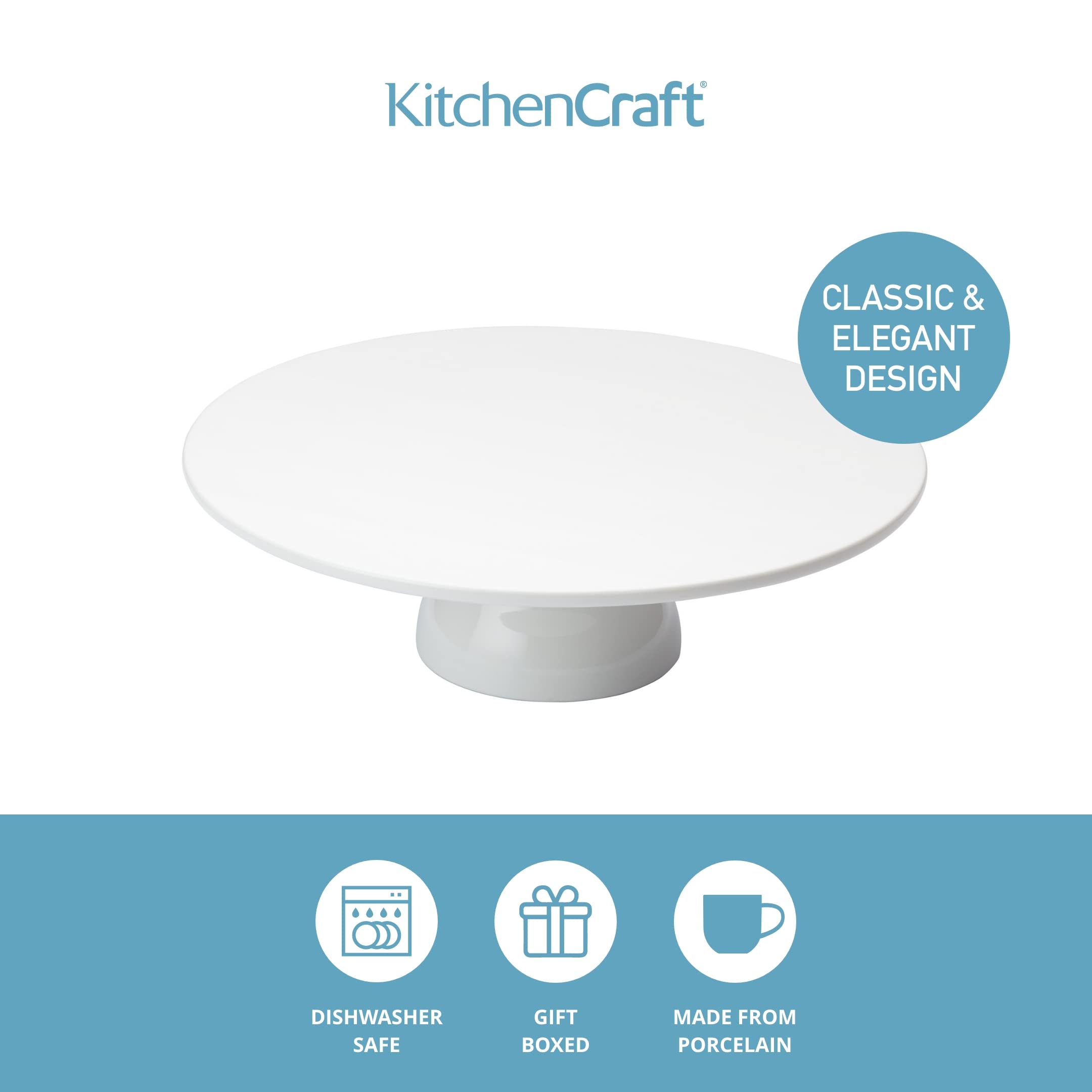 KitchenCraft Sweetly Does It, stojak na ciasto, porcelanowy stojak na babeczki, 26 x 26 x 7 cm, biały