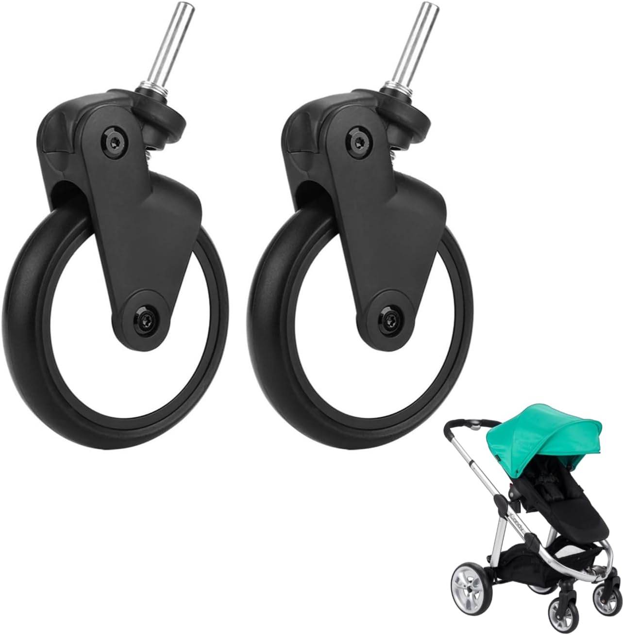 Baby Stroller Front Wheel, 3cm Diameter Kids Carriage Wheel Rubber Baby Stroller Front Wheels 360° Rotatable for Babyzen, Kiddopotamus, Chbaby (Pair of Front Wheels)