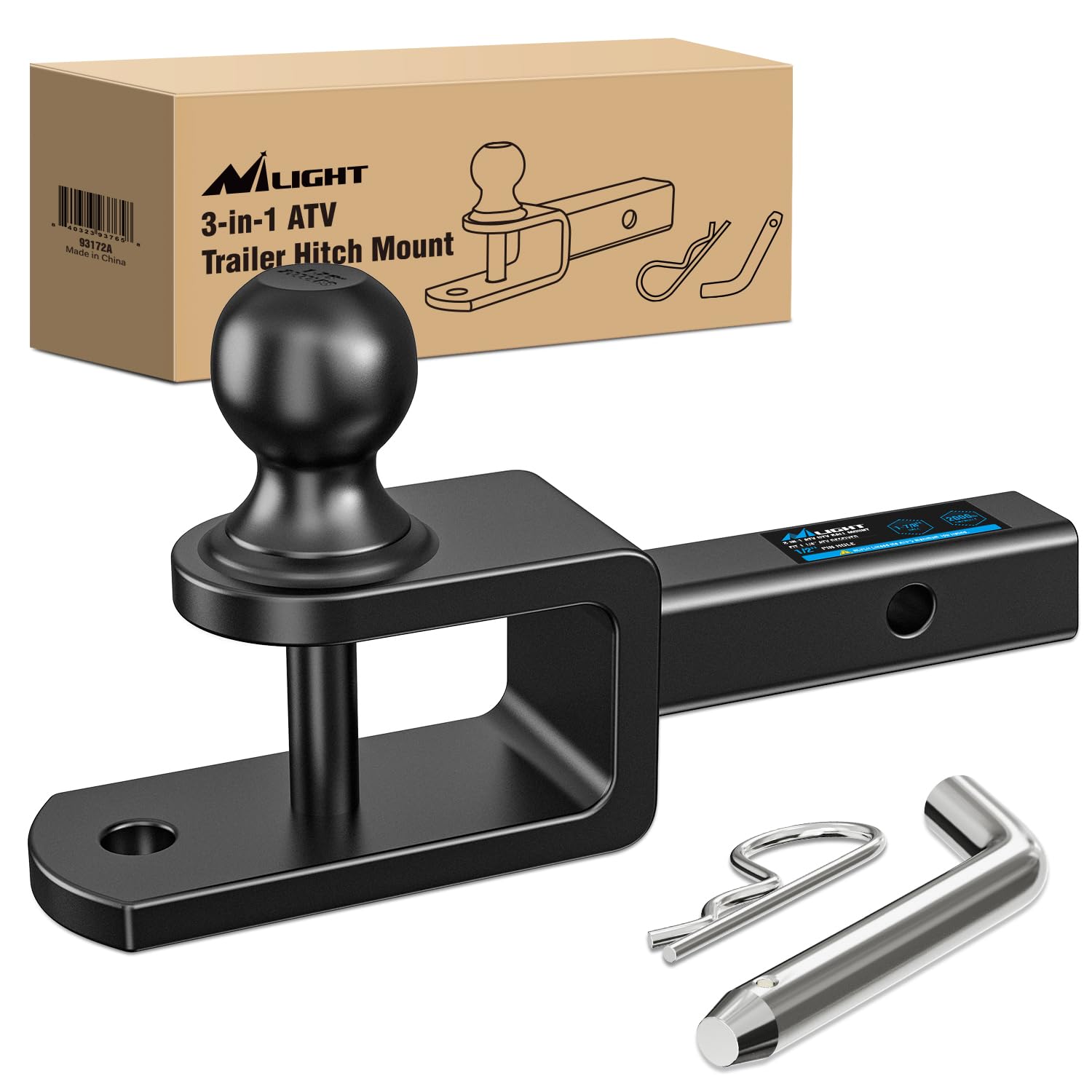 Nilight 3-in-1 ATV UTV Multi Hitch Mount | 1-7/8" Ball Fits 1-1/4" Receiver Hitch Rated 2000 LBS Winch Strap Loop Rated 5000 LBS